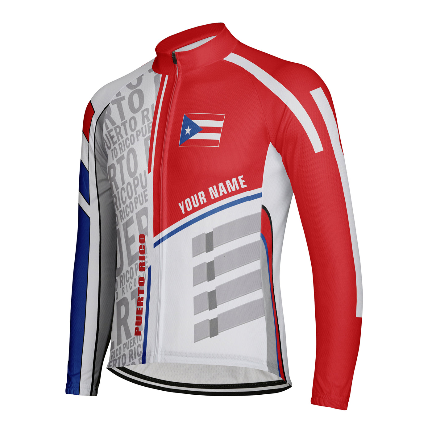 Customized Puerto Rico Winter Thermal Fleece Men's Cycling Jersey Long Sleeve