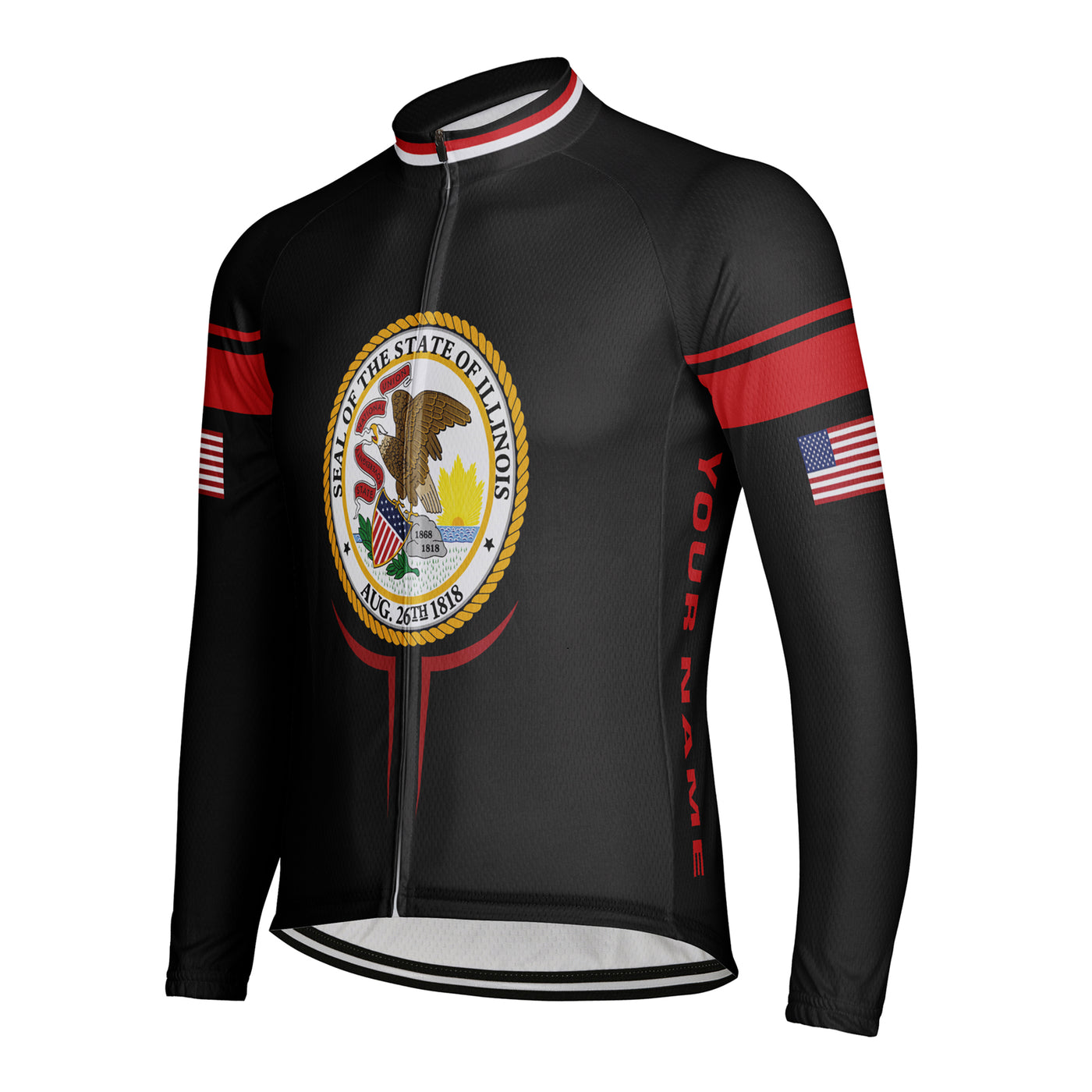 Custom Illinois Winter Thermal Fleece Men's Cycling Jersey Long Sleeve