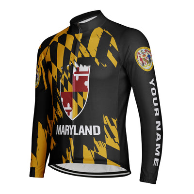 Personalize Maryland Winter Thermal Fleece Men's Cycling Jersey Long Sleeve