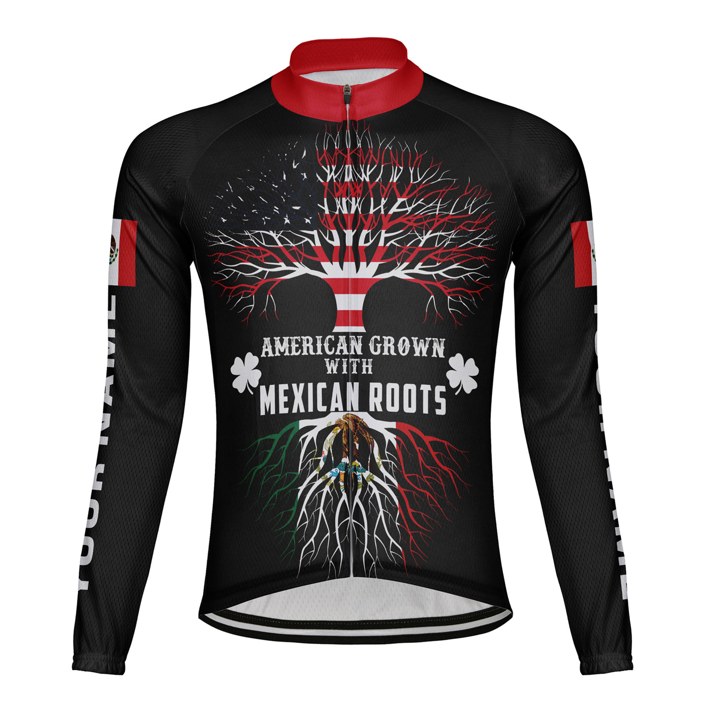 Custom Mexico Men's Winter Thermal Fleece Cycling Jersey Long Sleeve